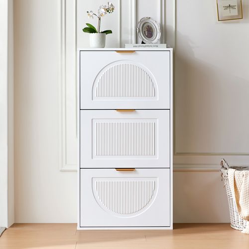 Meuble à Chaussures Étroit 60x24x114 Cm, 3 Clapets Et Anti-basculement, Gain De Place, Mdf, Blanc
