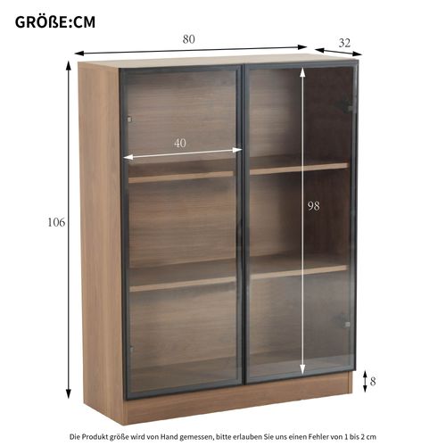 Vitrine Bas 80x32x106 Cm, LED, 2 Portes, Verre Trempé Et Panneau De Particules, Brun+noir