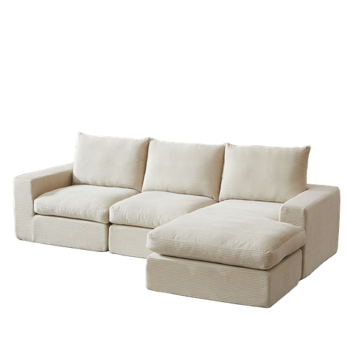 Canapé Modulable 251x160x81 Cm, Chaise Réversible Sans Montage, Velours Côtelé, Mousse, Beige