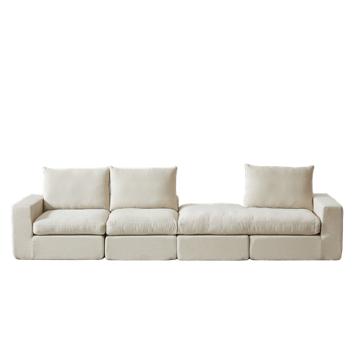 Canapé Modulable 251x160x81 Cm, Chaise Réversible Sans Montage, Velours Côtelé, Mousse, Beige