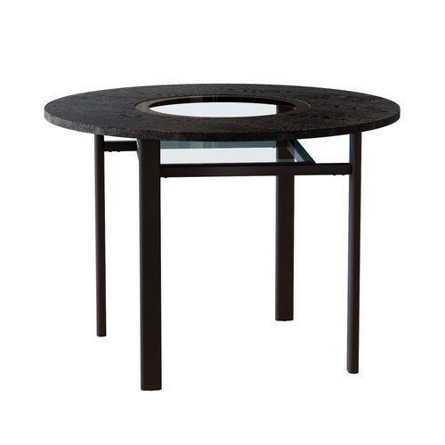 Table Basse Ronde 100x100x76cm, Plateau Mdf 2,5 Cm, Étagère Inférieure Verre, Métal, Noir