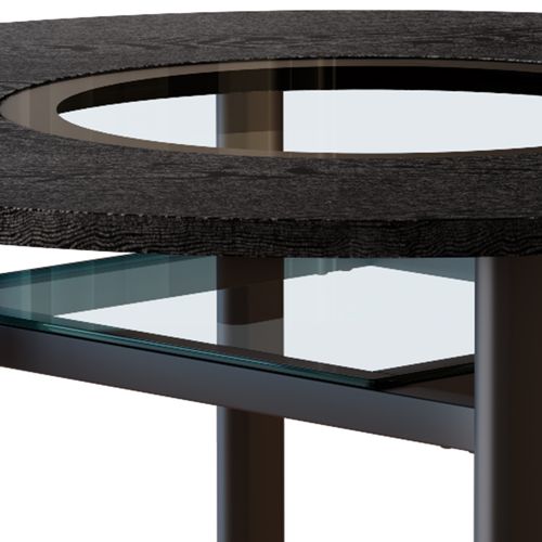 Table Basse Ronde 100x100x76cm, Plateau Mdf 2,5 Cm, Étagère Inférieure Verre, Métal, Noir