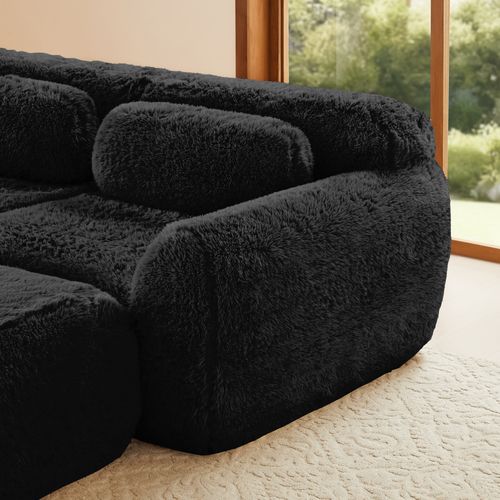 Canapé Modulable 204x104x73cm, 2 Places, Design Sans Armature, Tissu En Peluche, Couleur Noire