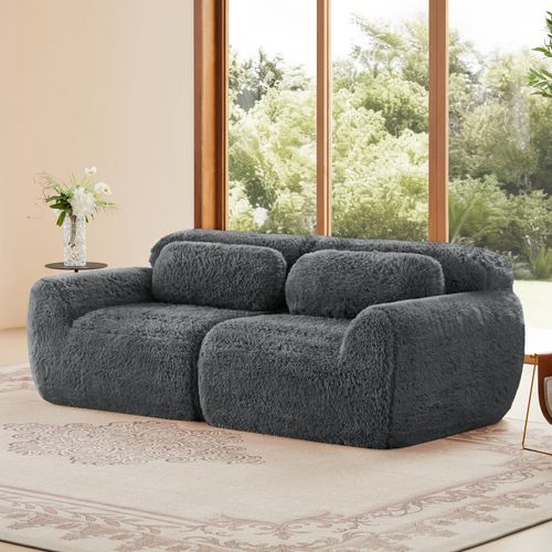 Canapé Modulable 204x104x73cm, 2 Places, Design Sans Cadre, Tissu Et Mousse 32d, Couleur Gris