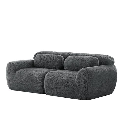 Canapé Modulable 204x104x73cm, 2 Places, Design Sans Cadre, Tissu Et Mousse 32d, Couleur Gris