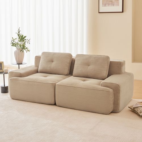 Canapé Modulable 2 Places 204x104x69cm, Confort Façon Nuage, Velours Côtelé, Beige