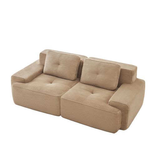 Canapé Modulable 2 Places 204x104x69cm, Confort Façon Nuage, Velours Côtelé, Beige
