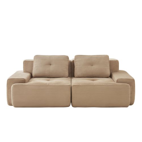 Canapé Modulable 2 Places 204x104x69cm, Confort Façon Nuage, Velours Côtelé, Beige
