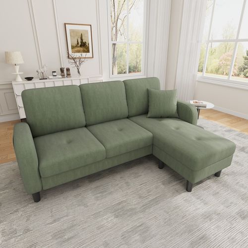 Canapé D'angle L 166x118x77 Cm, Modulable Chaise Longue, Velours Côtelé, Mousse, Couleur Verte