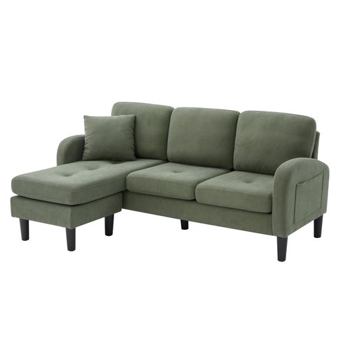 Canapé D'angle L 166x118x77 Cm, Modulable Chaise Longue, Velours Côtelé, Mousse, Couleur Verte