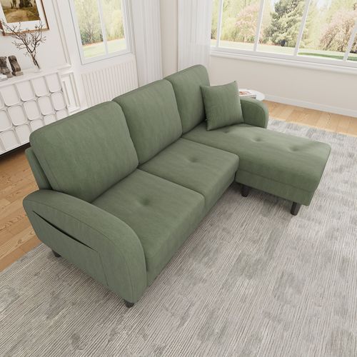 Canapé D'angle L 166x118x77 Cm, Modulable Chaise Longue, Velours Côtelé, Mousse, Couleur Verte