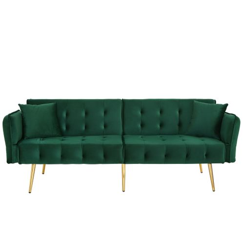 Canapé Convertible 2 Places 178x82x70cm, Dossiers, Accoudoirs Multipositions, Velours, Vert