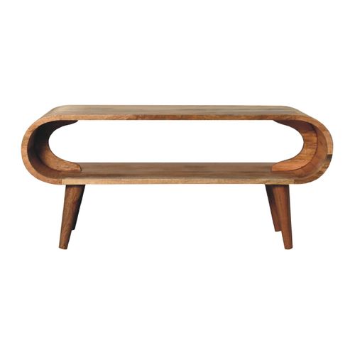 Table Basse 90x35x40 Cm, Espace De Rangement Ouvert, Fini Naturel, Bois De Manguier, Couleur Brun