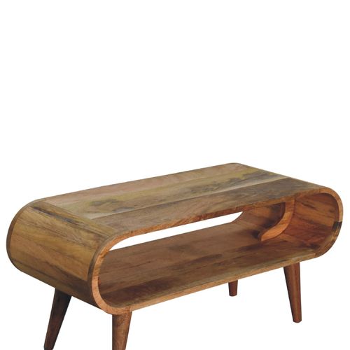 Table Basse 90x35x40 Cm, Espace De Rangement Ouvert, Fini Naturel, Bois De Manguier, Couleur Brun