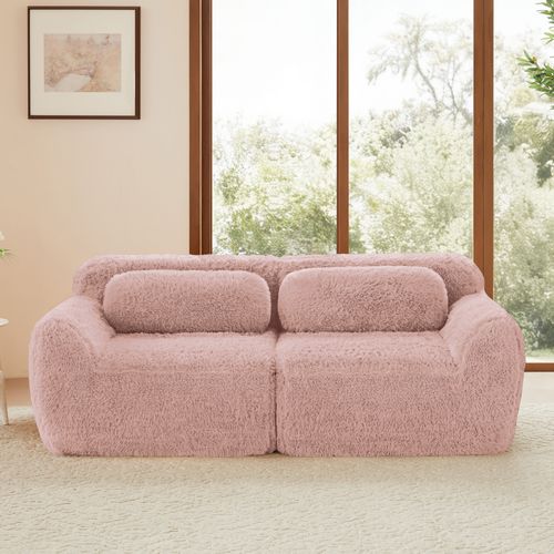 Canapé 2 Places 204x104x73 Cm, Design Modulaire Sans Cadre, Tissu Peluche, Couleur Rose