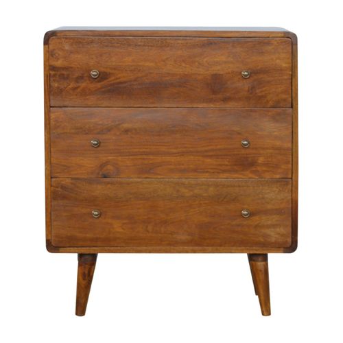 Chevet 70x35x80 Cm, 3 Tiroirs, Style Nordique Pieds Fuselés, Bois De Manguier, Couleur Brun