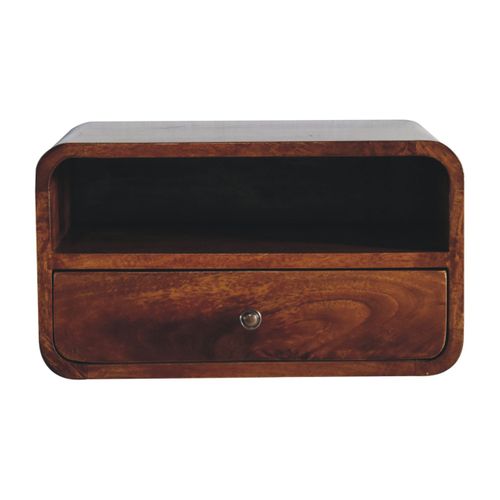 Table De Chevet Suspendue 45x32x25 Cm, 1 Tiroir Et Niche, Bois Massif, Marron Châtaigne