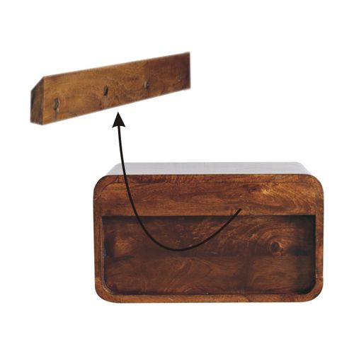 Table De Chevet Suspendue 45x32x25 Cm, 1 Tiroir Et Niche, Bois Massif, Marron Châtaigne