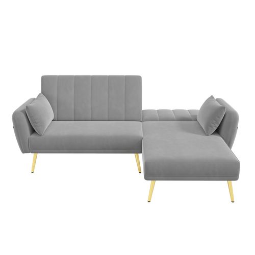 Canapé D'angle Convertible 191,5x130,5x80 Cm, Chaiselongue Réversible, Métal, Velours Gris