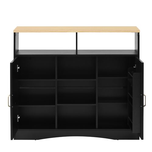 Îlot De Cuisine Sur Roulettes 110x34-68x97.5cm, 2 Tabourets, Plateau Pliable, Mdf, Pb, Noir+bois