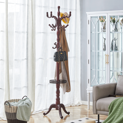 Porte-manteau 50x50x195 Cm, Design Européen Sculpté, Bois Et Métal, Couleur Brun