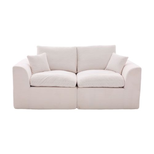 Canapé 2 Places 204x102,5x84 Cm, Dossier Et Assise Doux, Tissu Velours Côtelé, Beige