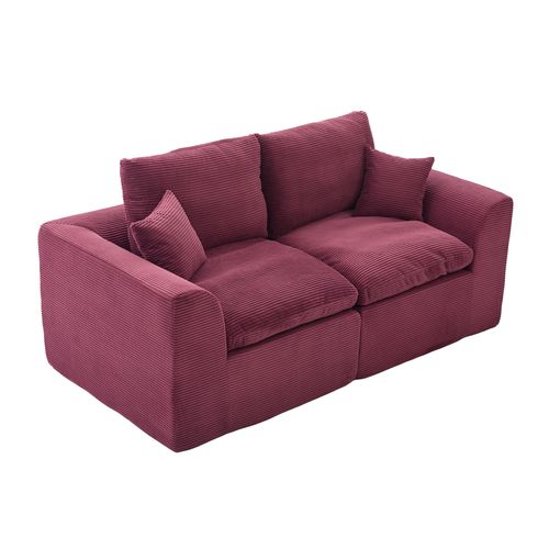 Canapé 2 Places 204x102,5x84 Cm, Confort Renforcé, Tissu Velours Côtelé, Couleur Bordeaux