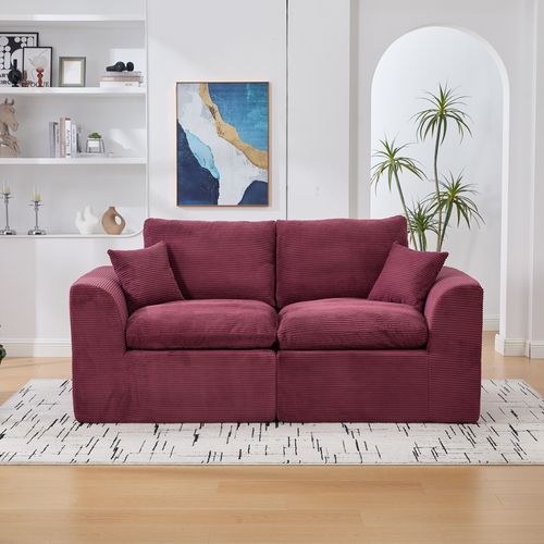 Canapé 2 Places 204x102,5x84 Cm, Confort Renforcé, Tissu Velours Côtelé, Couleur Bordeaux