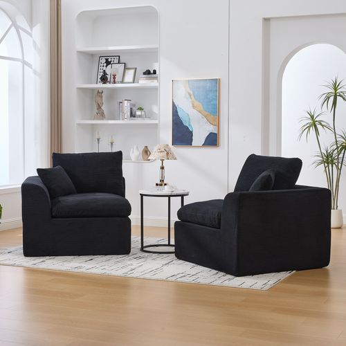 Canapé 2 Places 204x102,5x84 Cm, Dossier Doux, Assise Confortable, Velours Côtelé, Couleur Noir