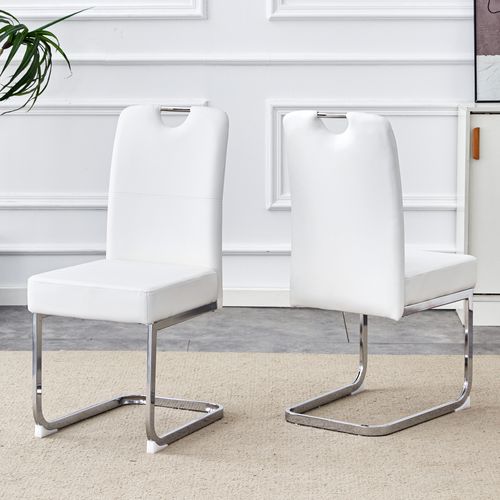 Lot De 2 Chaises De Salle à Manger 52x41.2x97 Cm, Ressorts Intégrés, Métal Et Pu, Blanc+argenté