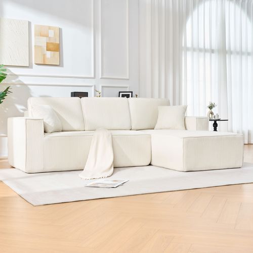 Canapé D'angle Modulable 235x128x60 Cm, Sans Montage, Mousse, Velours Côtelé, Beige