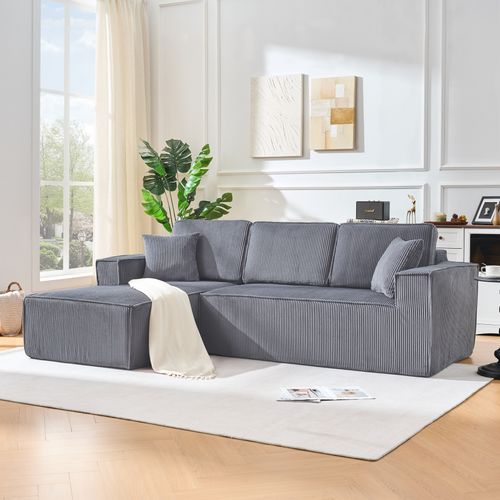 Canapé D'angle Modulable 235x128x60cm, Chaiselongue, Compact Et Pratique, Velours Côtelé, Gris