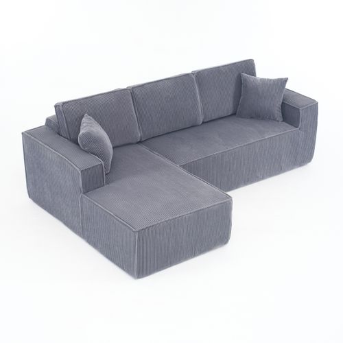 Canapé D'angle Modulable 235x128x60cm, Chaiselongue, Compact Et Pratique, Velours Côtelé, Gris