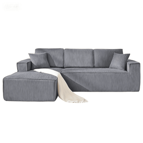 Canapé D'angle Modulable 235x128x60cm, Chaiselongue, Compact Et Pratique, Velours Côtelé, Gris