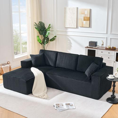 Canapé D'angle Compressé Modulable 235x128x60cm, Tissu Velours Côtelé, Noir
