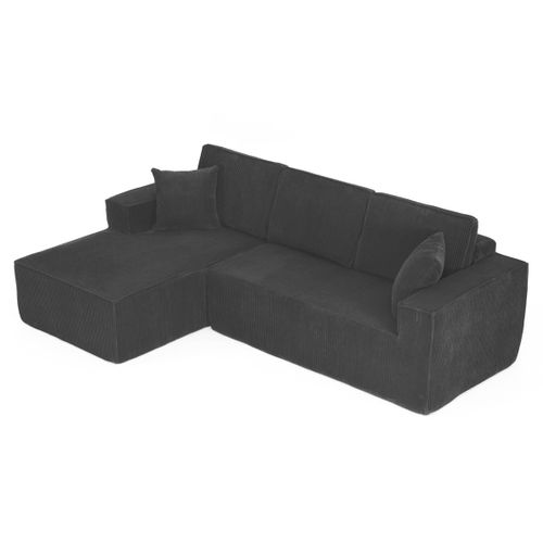 Canapé D'angle Compressé Modulable 235x128x60cm, Tissu Velours Côtelé, Noir