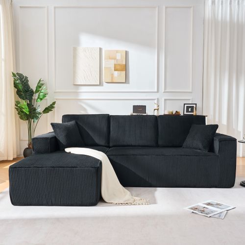 Canapé D'angle Compressé Modulable 235x128x60cm, Tissu Velours Côtelé, Noir