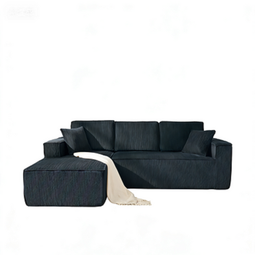 Canapé D'angle Compressé Modulable 235x128x60cm, Tissu Velours Côtelé, Noir