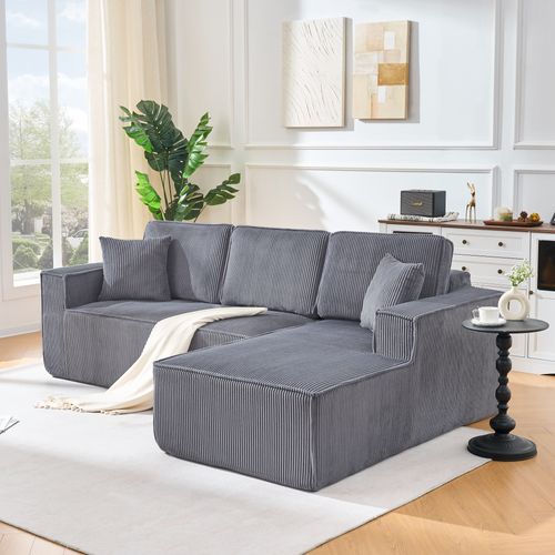 Canapé D'angle Modulable 235x128x60 Cm, Compact 2 Places Avec Chaiselongue, Velours Côtelé Gris