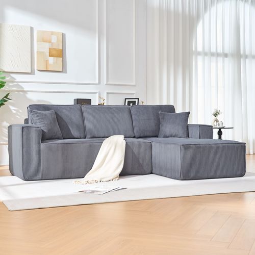 Canapé D'angle Modulable 235x128x60 Cm, Compact 2 Places Avec Chaiselongue, Velours Côtelé Gris