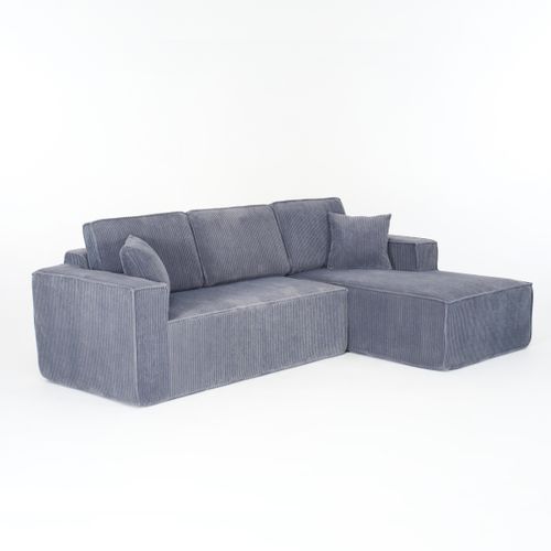 Canapé D'angle Modulable 235x128x60 Cm, Compact 2 Places Avec Chaiselongue, Velours Côtelé Gris