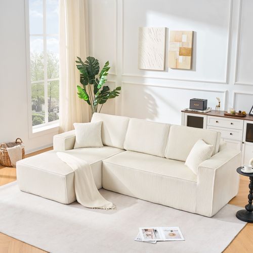 Canapé D'angle Compressé 235x128x60 Cm, Velours Côtelé Beige