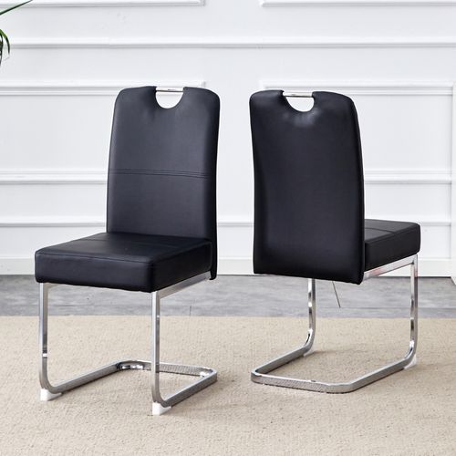 Lot De 2 Chaises De Salle à Manger, Assise 10 Cm à Ressorts, Métal Et Pu, Noir+argenté