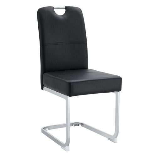 Lot De 2 Chaises De Salle à Manger, Assise 10 Cm à Ressorts, Métal Et Pu, Noir+argenté