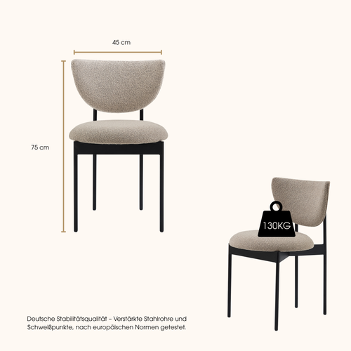 Lot De 2 Chaises Repas 47x47x76 Cm, Sans Accoudoirs, Métal Et Tissu, Beige+noir, Charge 130 Kg