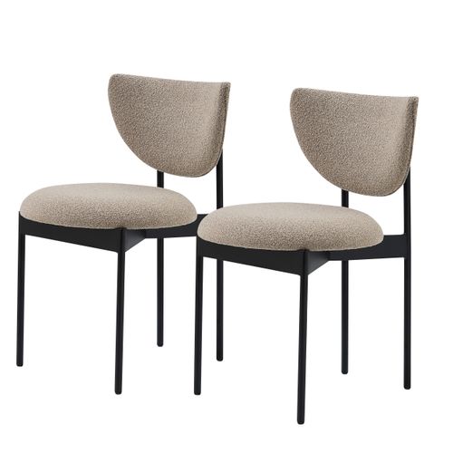 Lot De 2 Chaises Repas 47x47x76 Cm, Sans Accoudoirs, Métal Et Tissu, Beige+noir, Charge 130 Kg