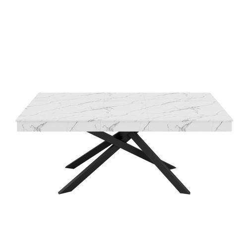 Table Extensible 140/180x80x76cm, Pour 6 à 8 Personnes, Plateau Épais 93 Mm, Mdf, Couleur Blanc+noir