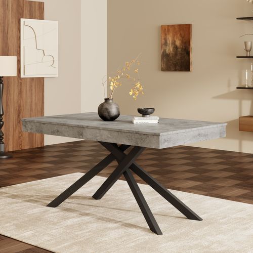 Table Extensible 140/180x80x76 Cm, Pour 6-8 Personnes, Plateau Épais 93 Mm, Mdf, Gris+noir