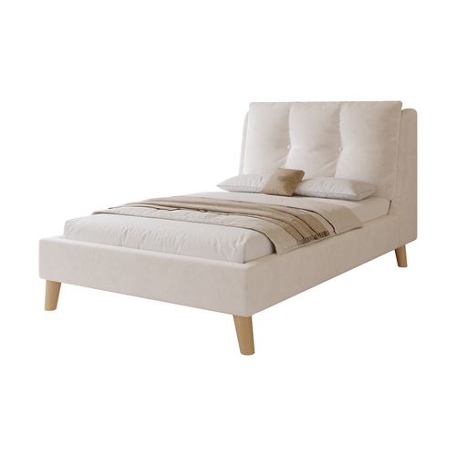Lit Enfant 90x200 Cm, Tête Réglable Avec Coussin Intégré Et Espace De Rangement, Velours Beige