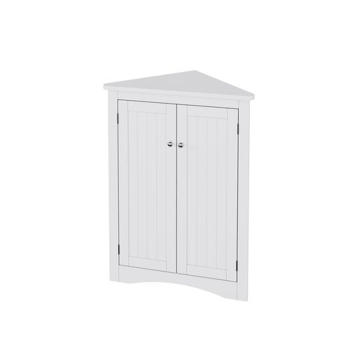 Meuble D'angle 61,5x90 Cm, Armoire 2 Portes Triangulaire Avec 3 Niveaux, Mdf Laqué, Blanc